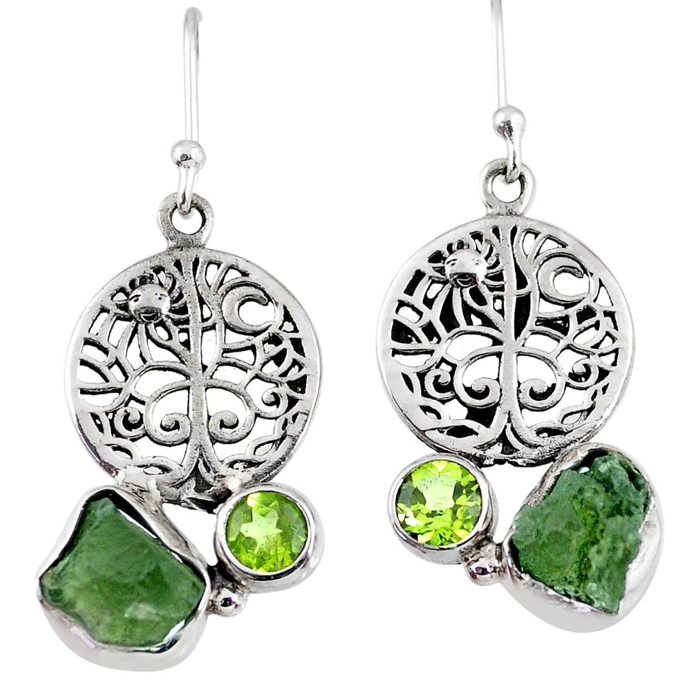 10.17cts natural moldavite (genuine czech) silver tree of life earrings r57249