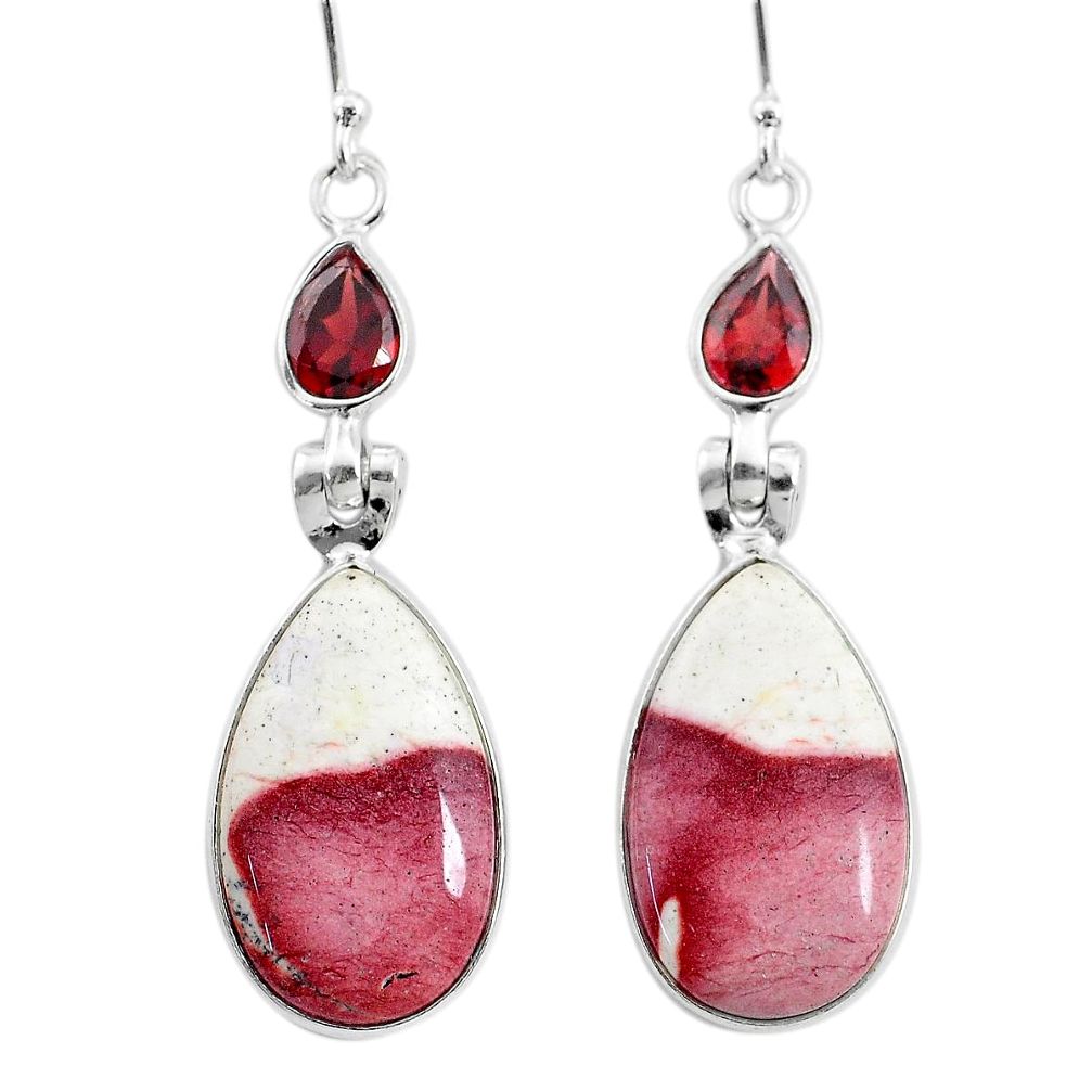 15.22cts natural mookaite red garnet 925 sterling silver dangle earrings t4266