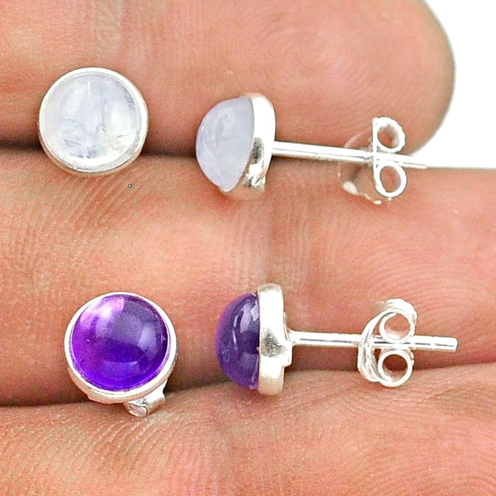 5.41cts natural moonstone amethyst 925 silver 2 pair studs earrings t50832