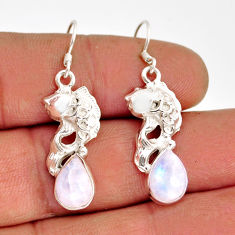 4.99cts natural moonstone pear 925 sterling silver fish earrings jewelry y74642