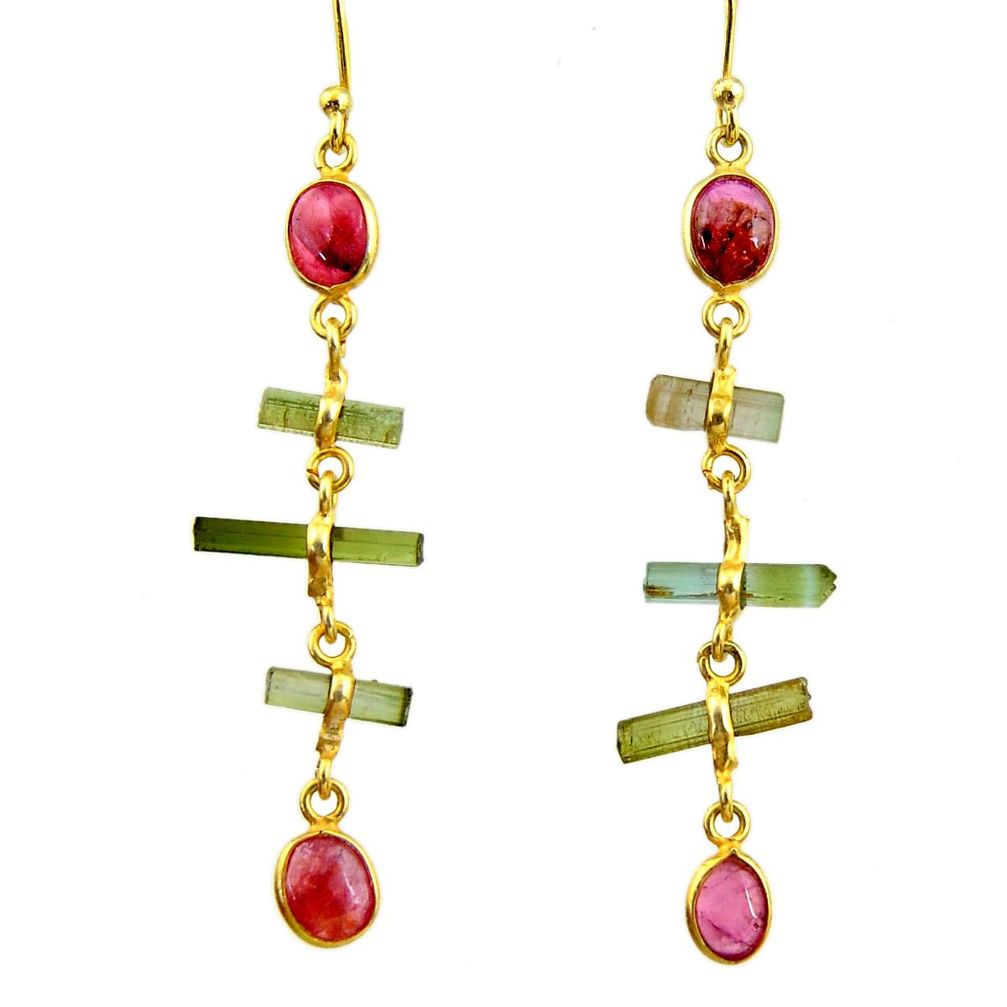 9.48cts natural multcolor tourmaline 925 silver 14k gold earrings r33302