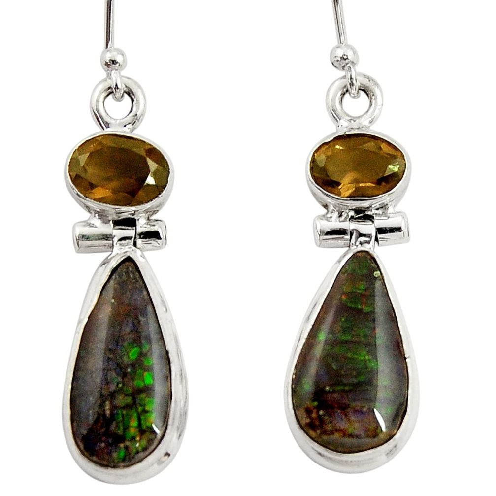 11.19cts natural multi color ammolite (canadian) 925 silver earrings r39204
