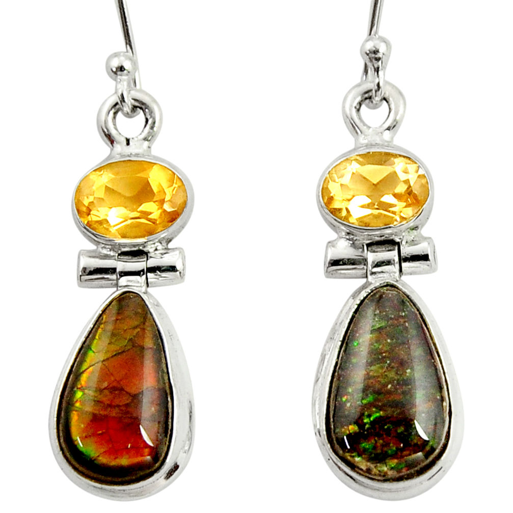 8.94cts natural multi color ammolite (canadian) 925 silver earrings r39210