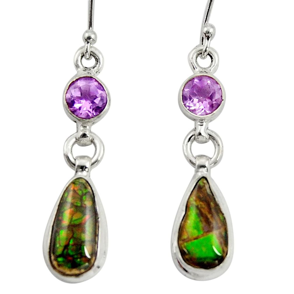 9.54cts natural multi color ammolite (canadian) 925 silver earrings r39213