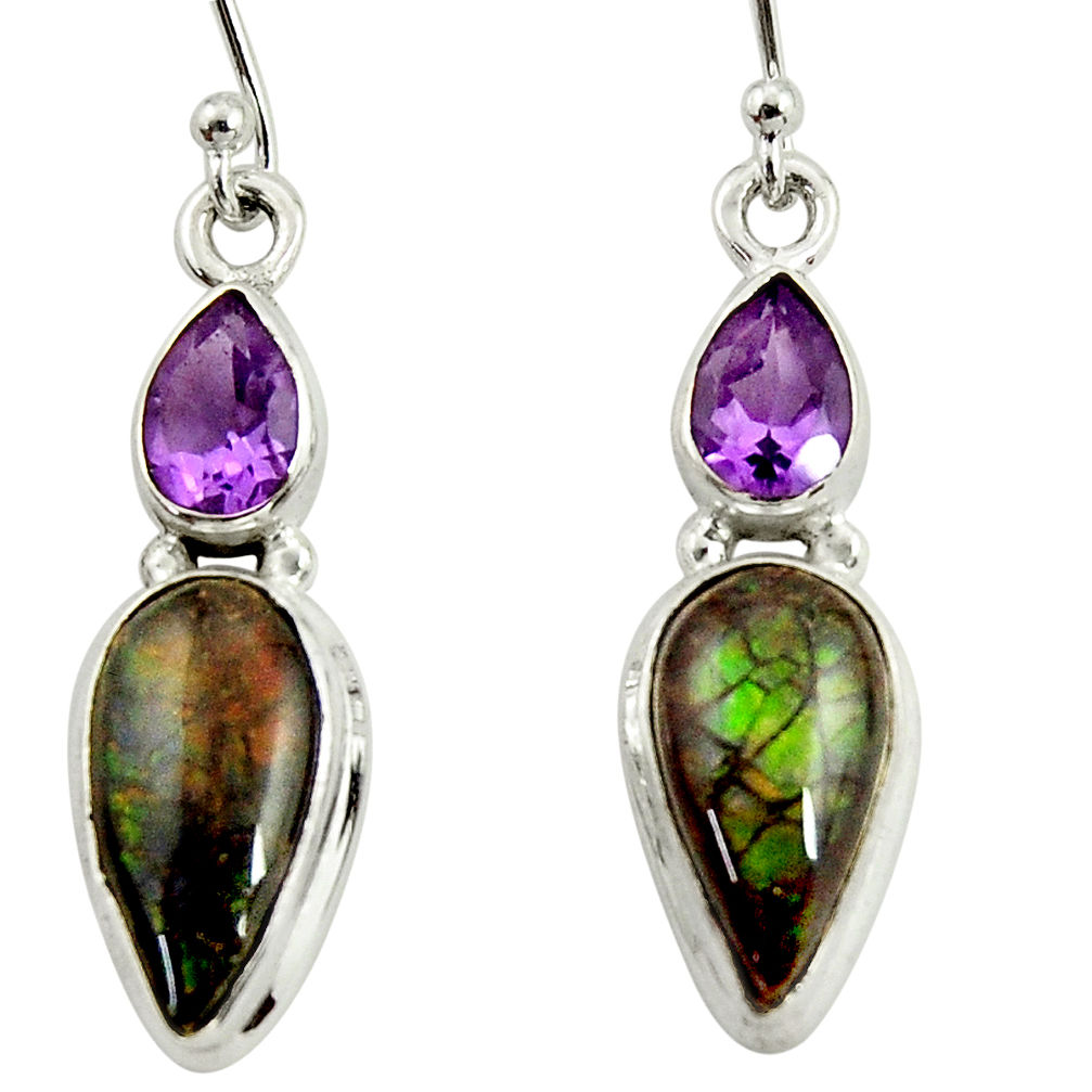 9.56cts natural multi color ammolite (canadian) 925 silver earrings r39216