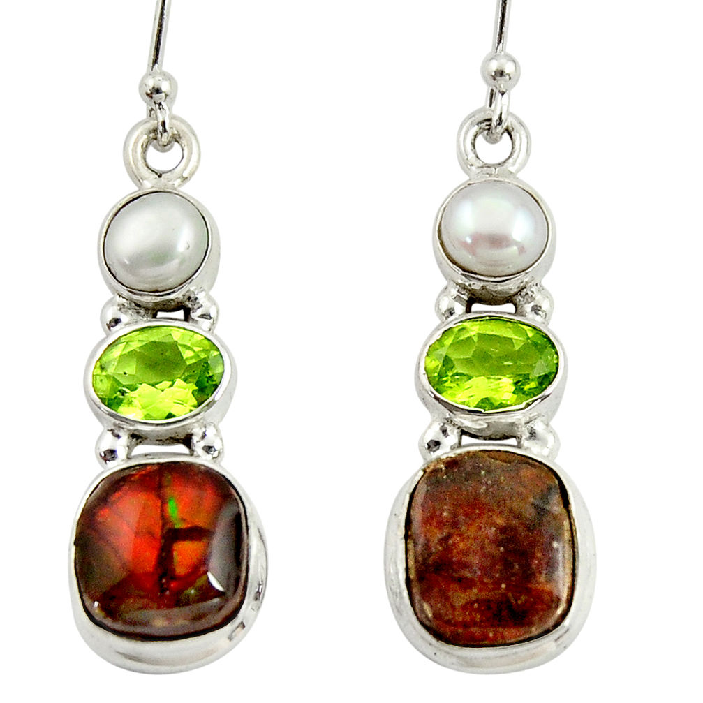 11.46cts natural multi color ammolite (canadian) 925 silver earrings r39221