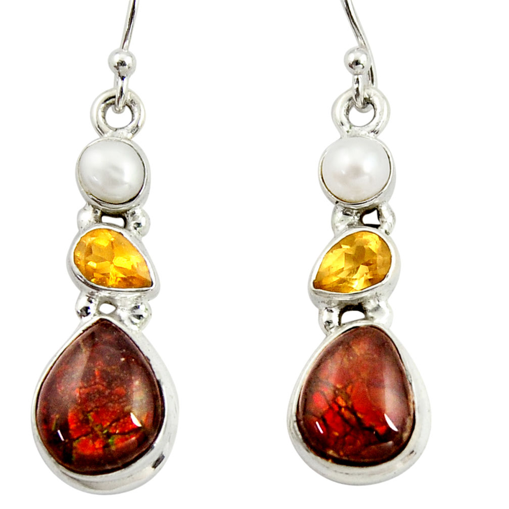 10.03cts natural multi color ammolite (canadian) 925 silver earrings r39224