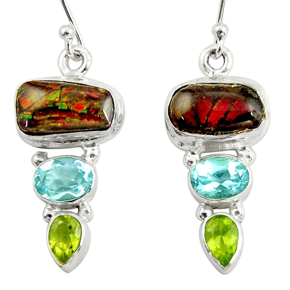 12.83cts natural multi color ammolite (canadian) 925 silver earrings r39235