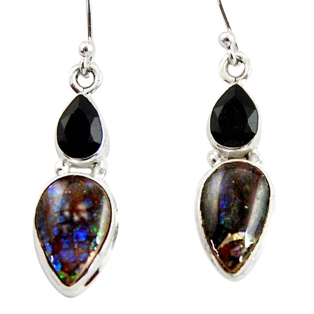 10.02cts natural multi color ammolite (canadian) 925 silver earrings r39541