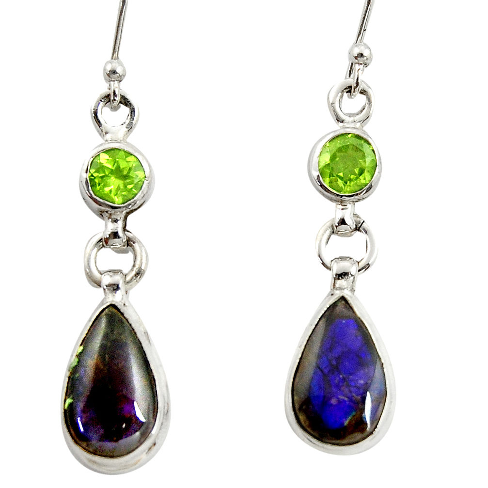 10.02cts natural multi color ammolite (canadian) 925 silver earrings r39550