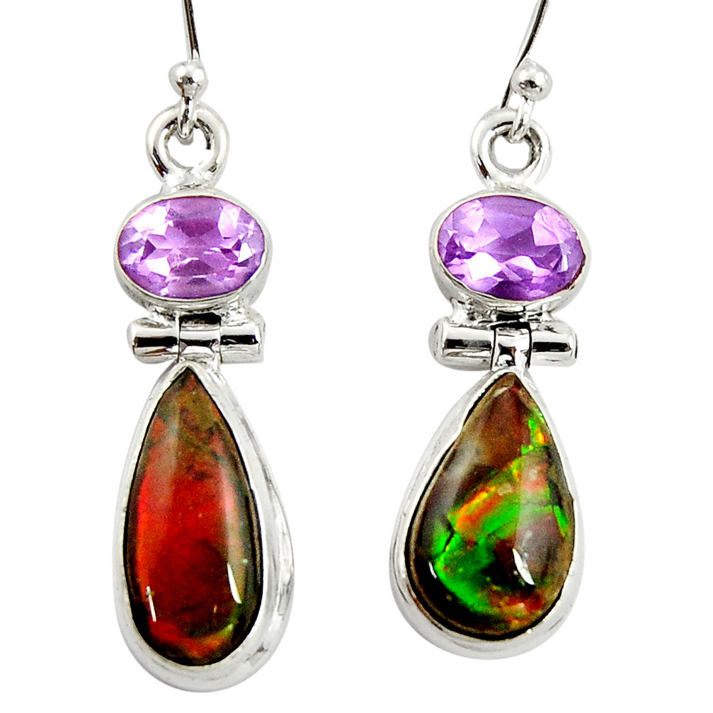 11.54cts natural multi color ammolite (canadian) 925 silver earrings r39555