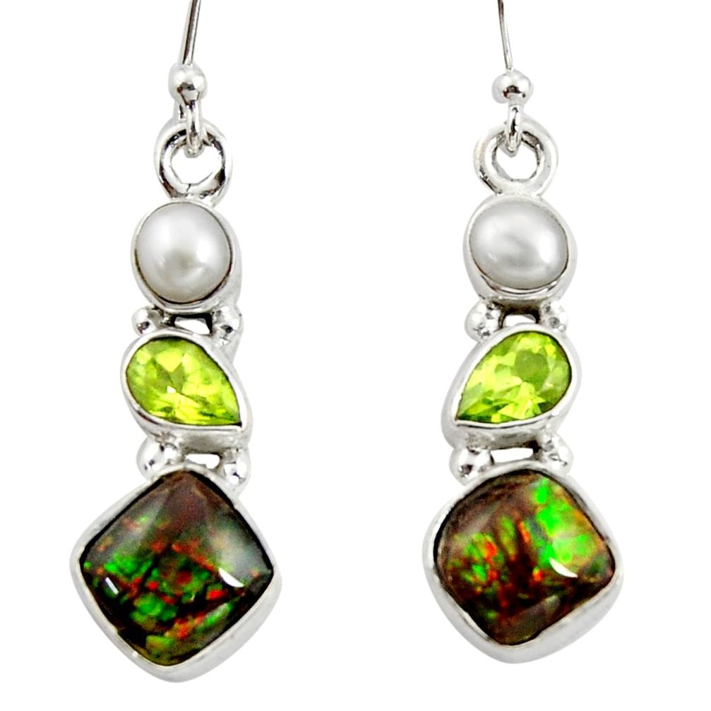 9.61cts natural multi color ammolite (canadian) 925 silver earrings r39569