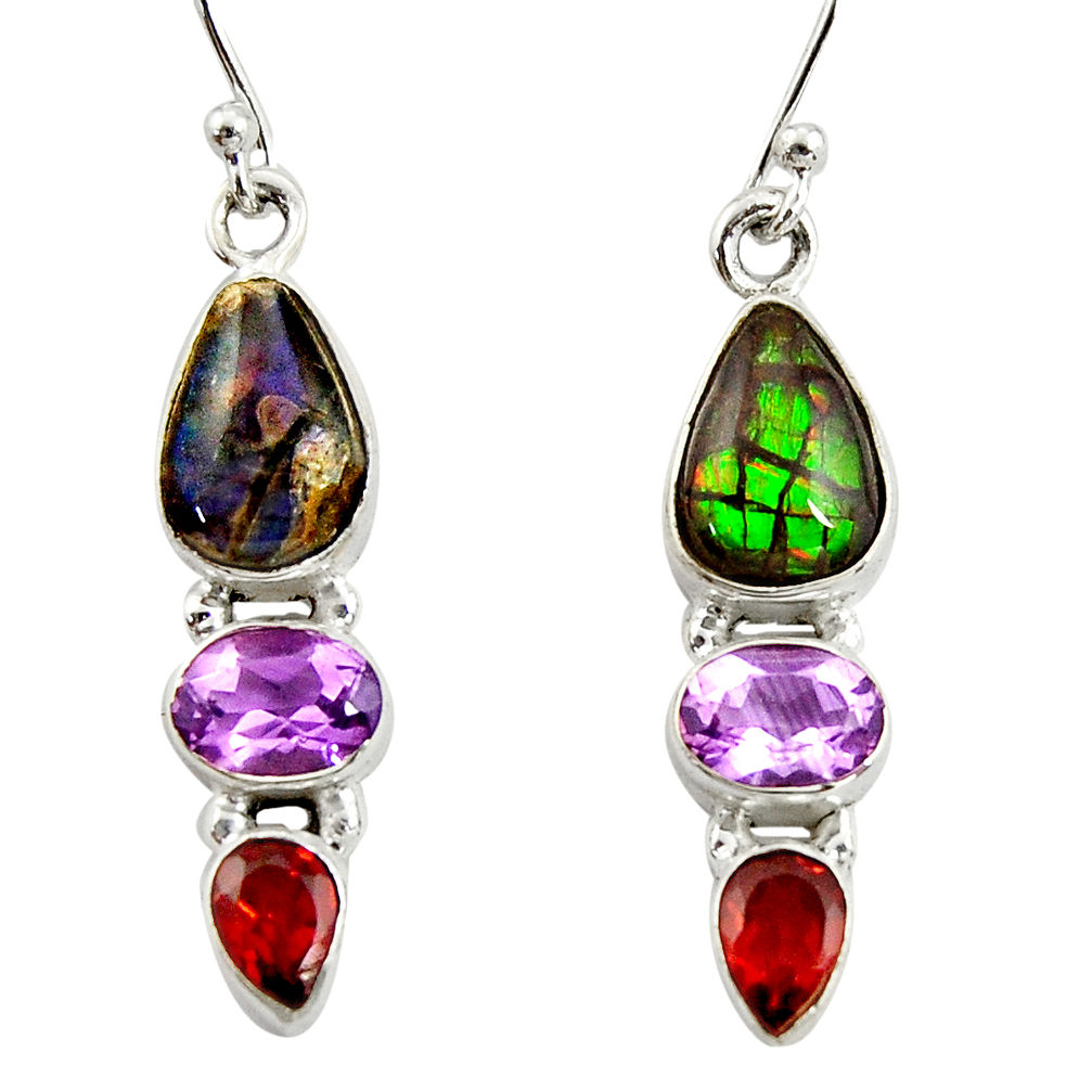 9.61cts natural multi color ammolite (canadian) 925 silver earrings r39574