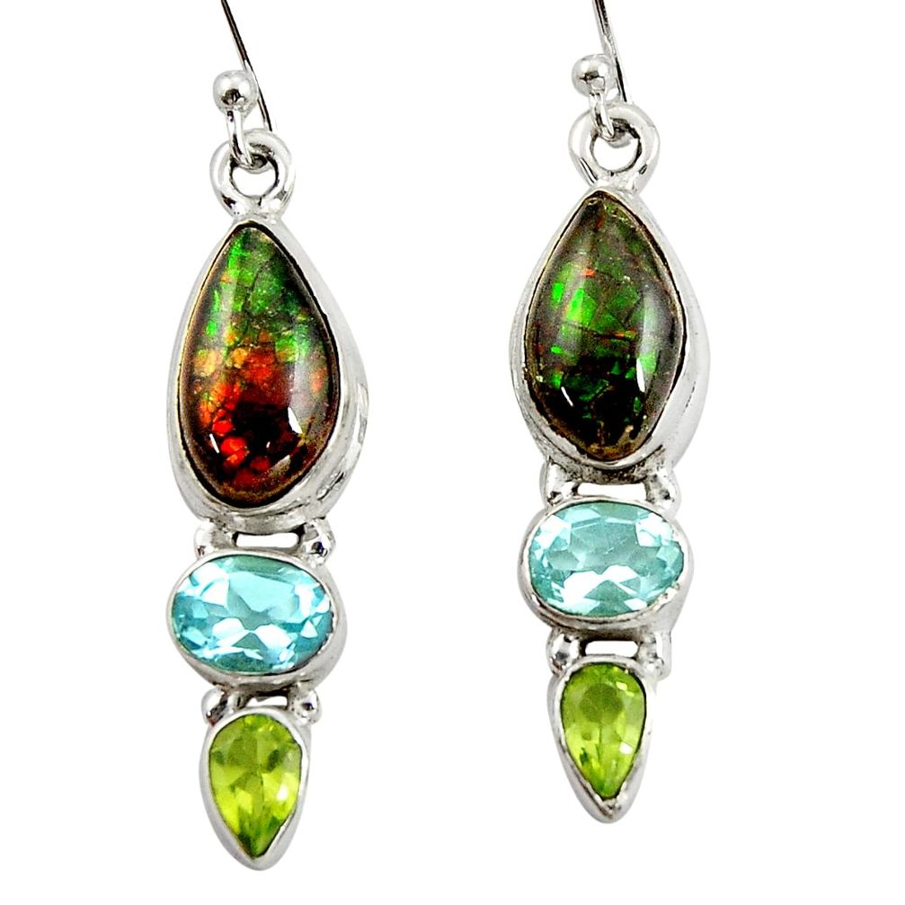 12.07cts natural multi color ammolite (canadian) 925 silver earrings r39578