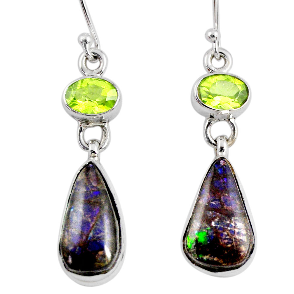 12.06cts natural multi color ammolite (canadian) 925 silver earrings r56221