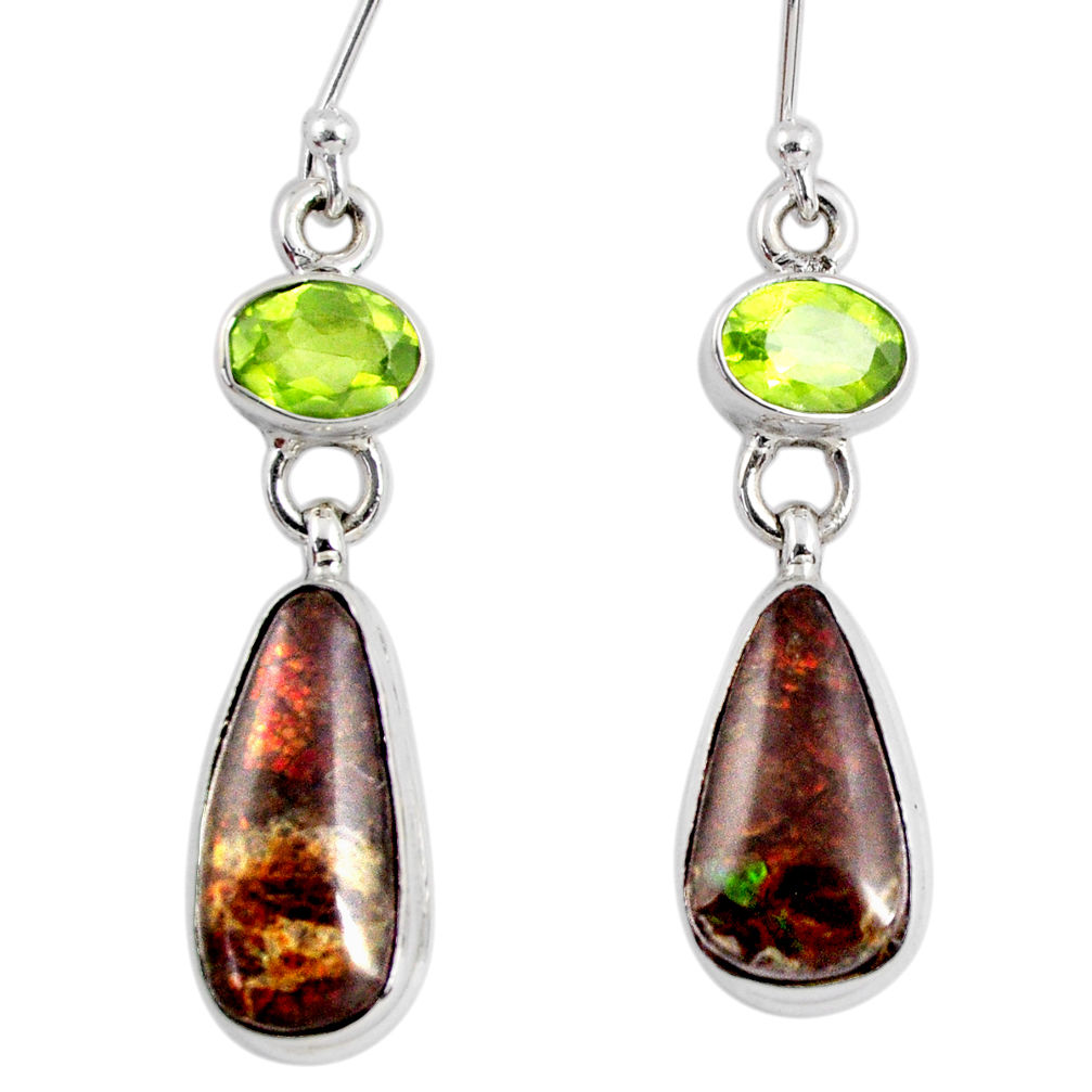 12.36cts natural multi color ammolite (canadian) 925 silver earrings r56223