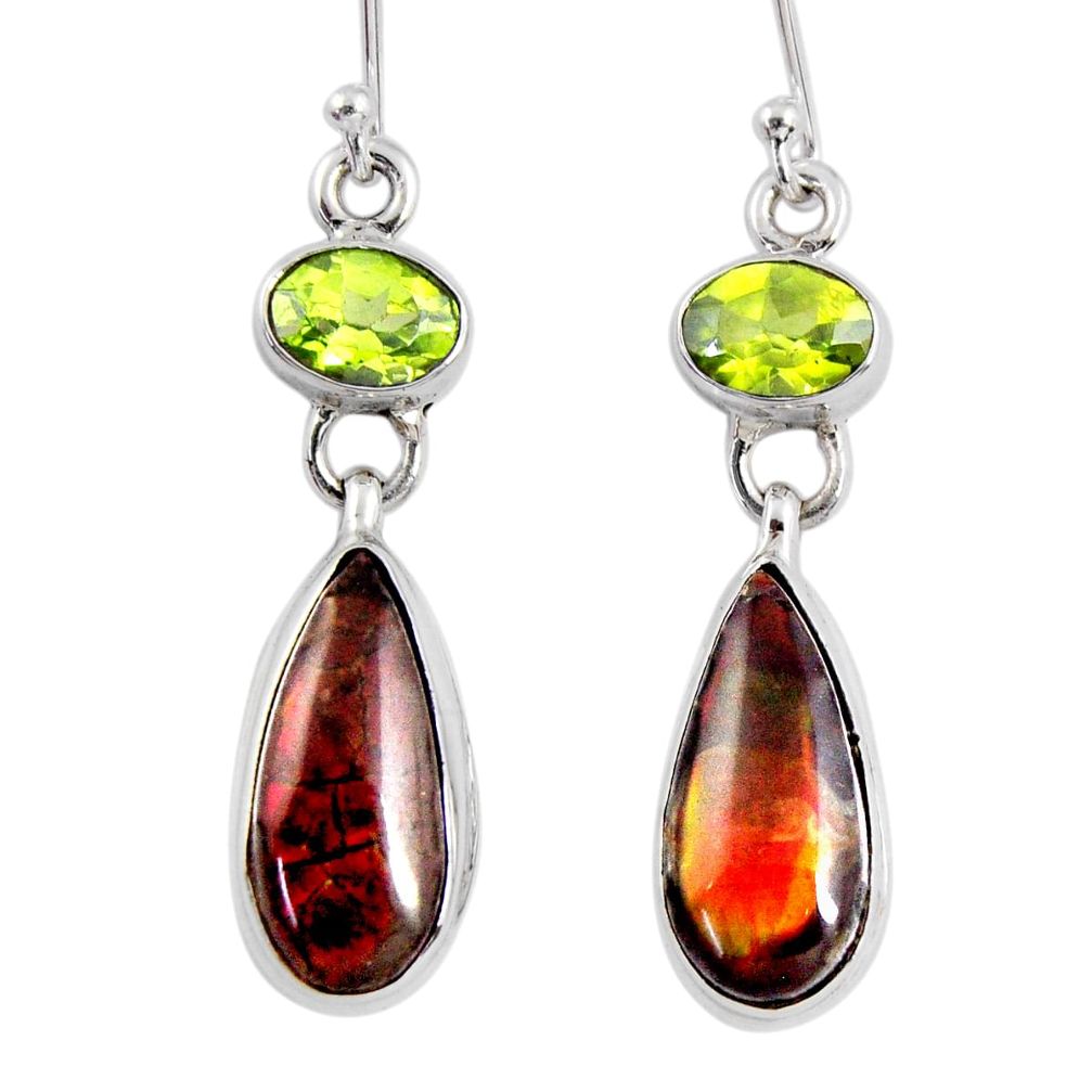 12.08cts natural multi color ammolite (canadian) 925 silver earrings r56227