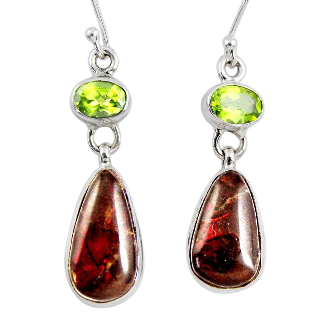 12.96cts natural multi color ammolite (canadian) 925 silver earrings r56231