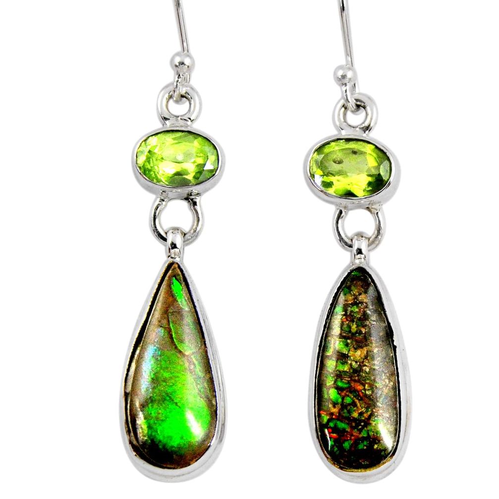 12.47cts natural multi color ammolite (canadian) 925 silver earrings r56235