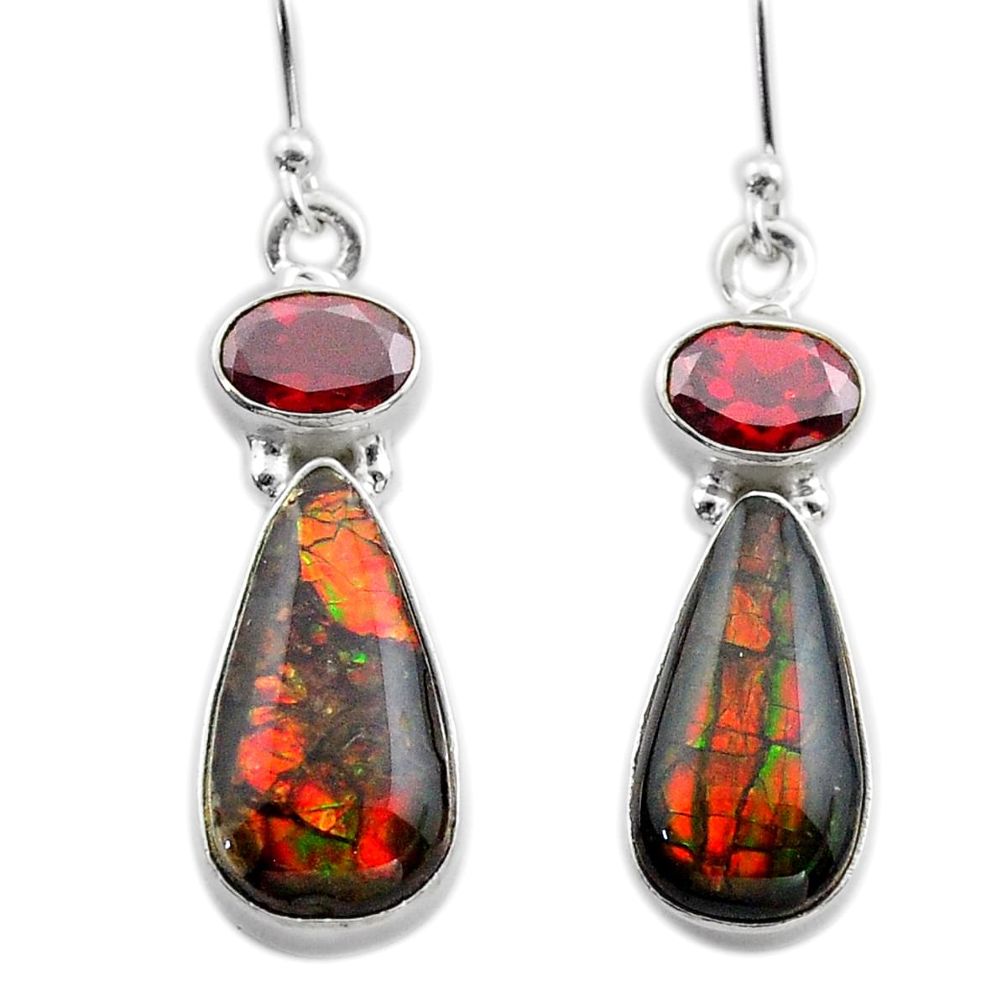 9.96cts natural multi color ammolite (canadian) 925 silver earrings t45282