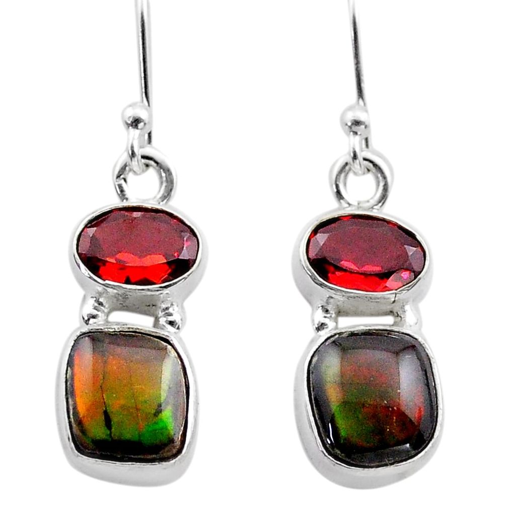 7.39cts natural multi color ammolite (canadian) 925 silver earrings t45287