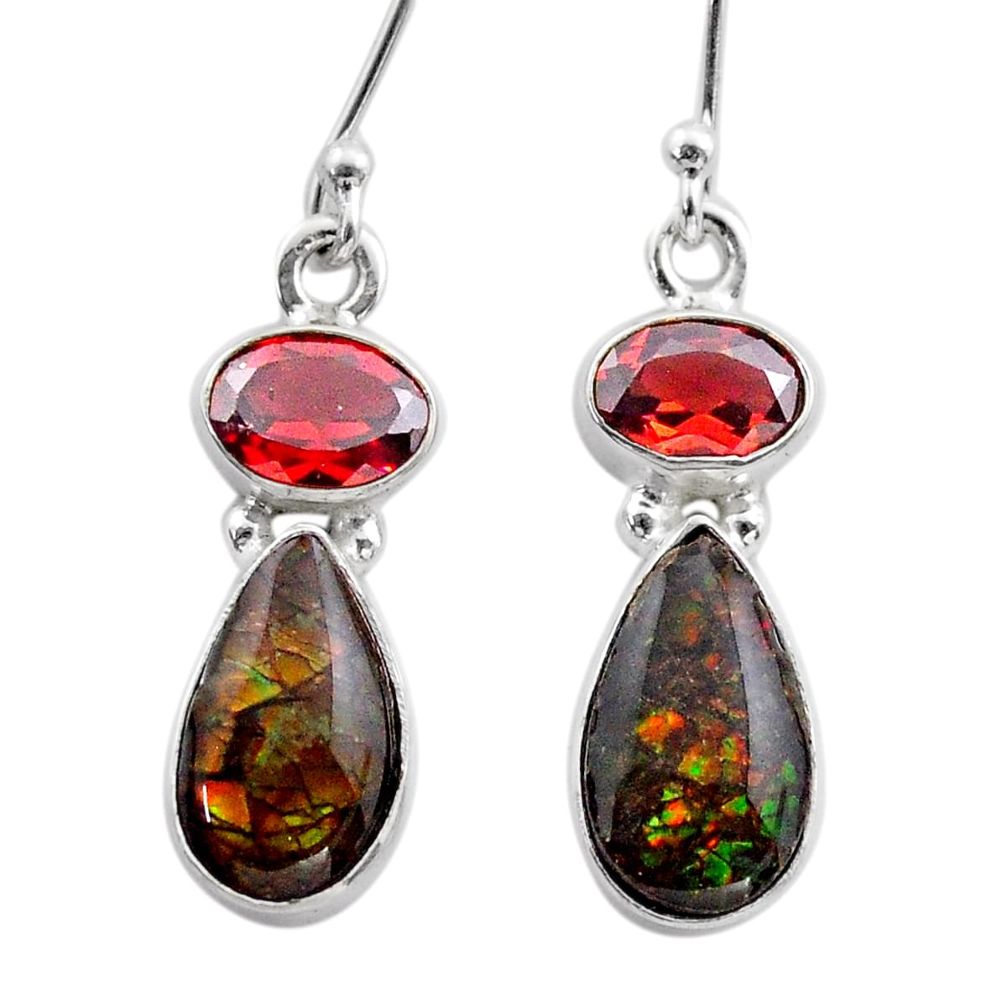 8.79cts natural multi color ammolite (canadian) 925 silver earrings t45293