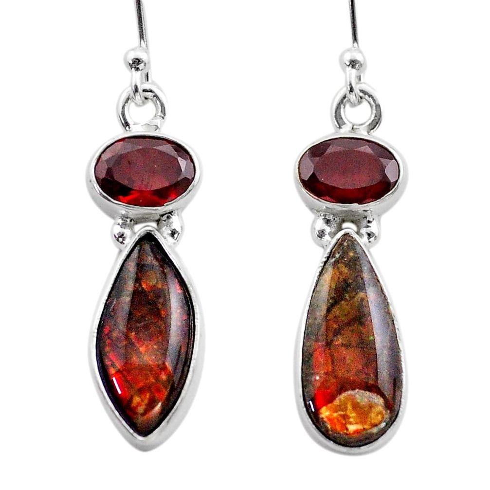 7.93cts natural multi color ammolite (canadian) 925 silver earrings t45295