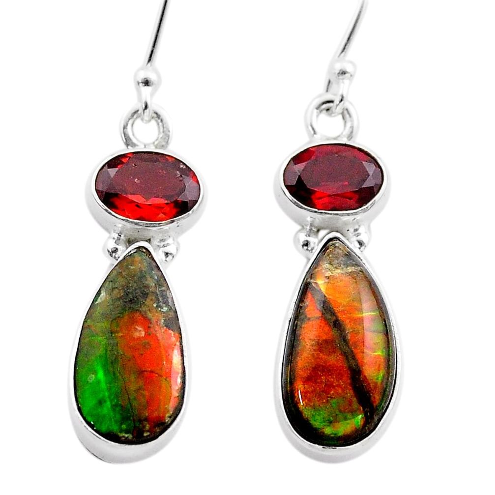 9.20cts natural multi color ammolite (canadian) 925 silver earrings t45297