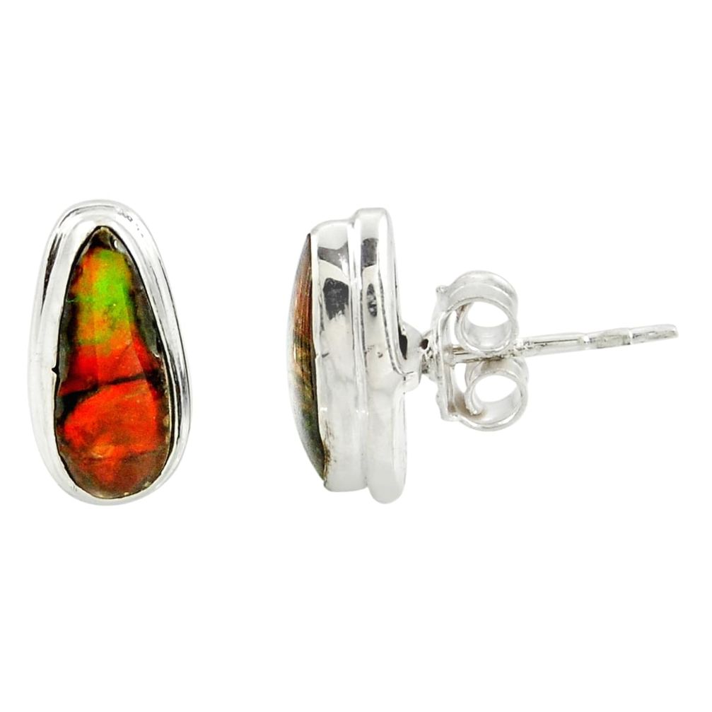 5.76cts natural multi color ammolite (canadian) 925 silver stud earrings r39474