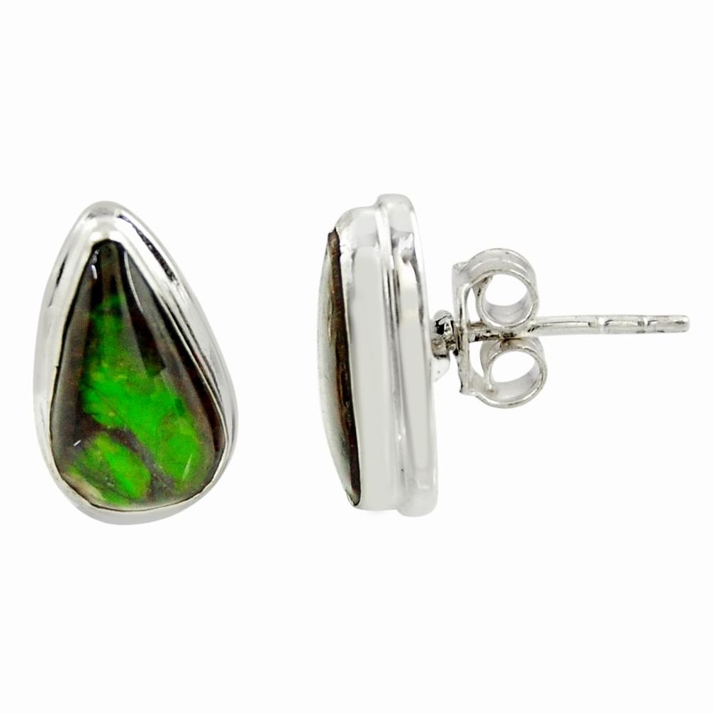 7.13cts natural multi color ammolite (canadian) 925 silver stud earrings r39477