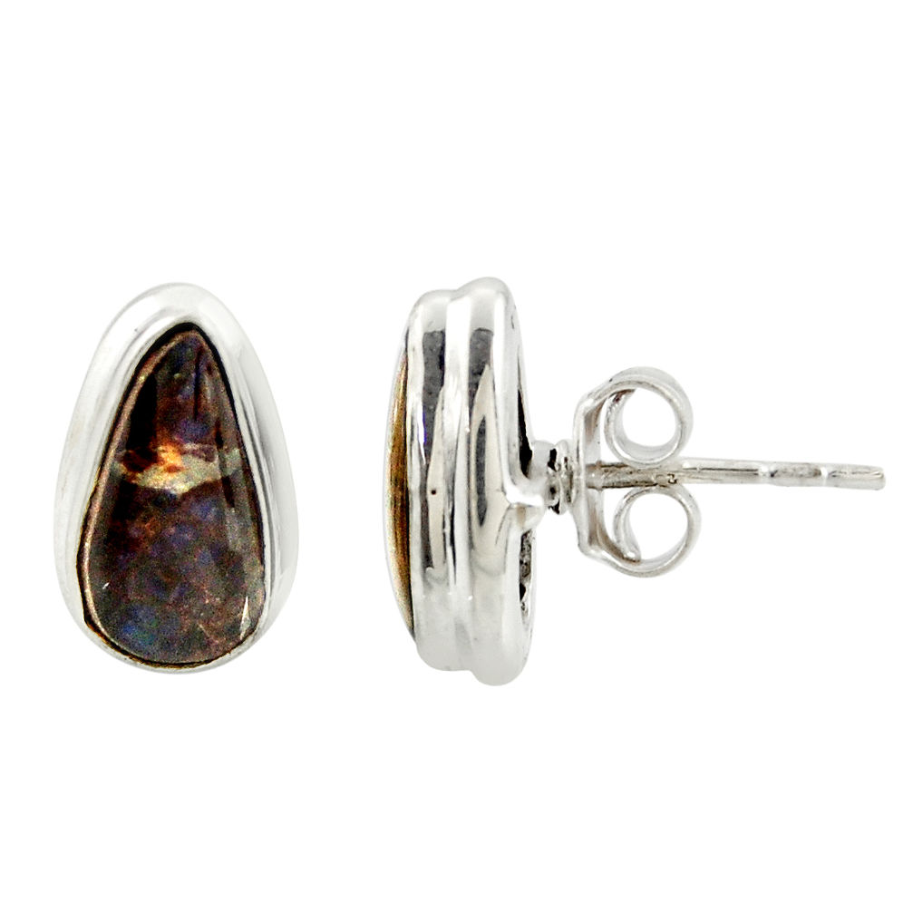 7.56cts natural multi color ammolite (canadian) 925 silver stud earrings r39500