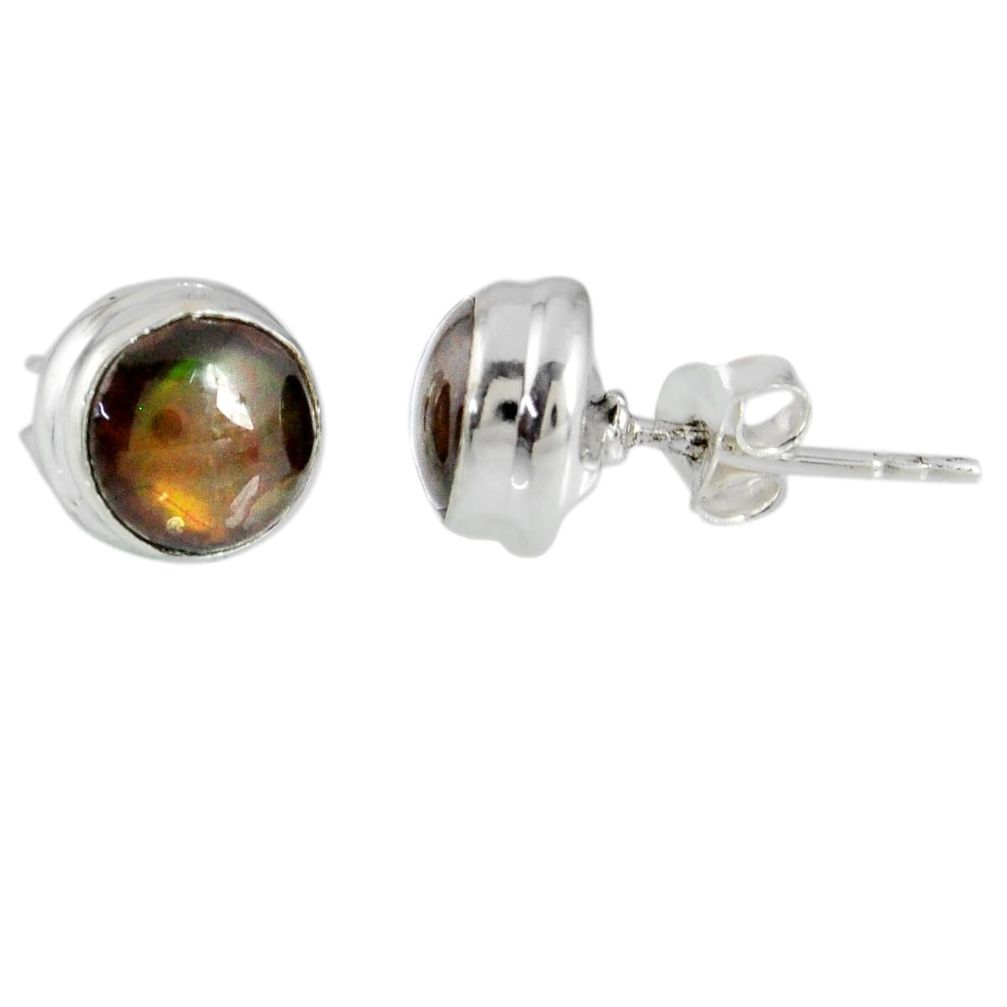 2.23cts natural multi color ammolite (canadian) 925 silver stud earrings r56360