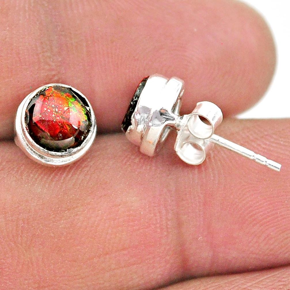 4.07cts natural multi color ammolite (canadian) 925 silver stud earrings t19401