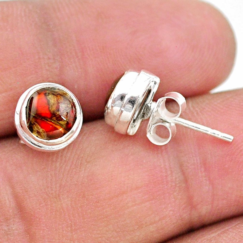 4.37cts natural multi color ammolite (canadian) 925 silver stud earrings t19402