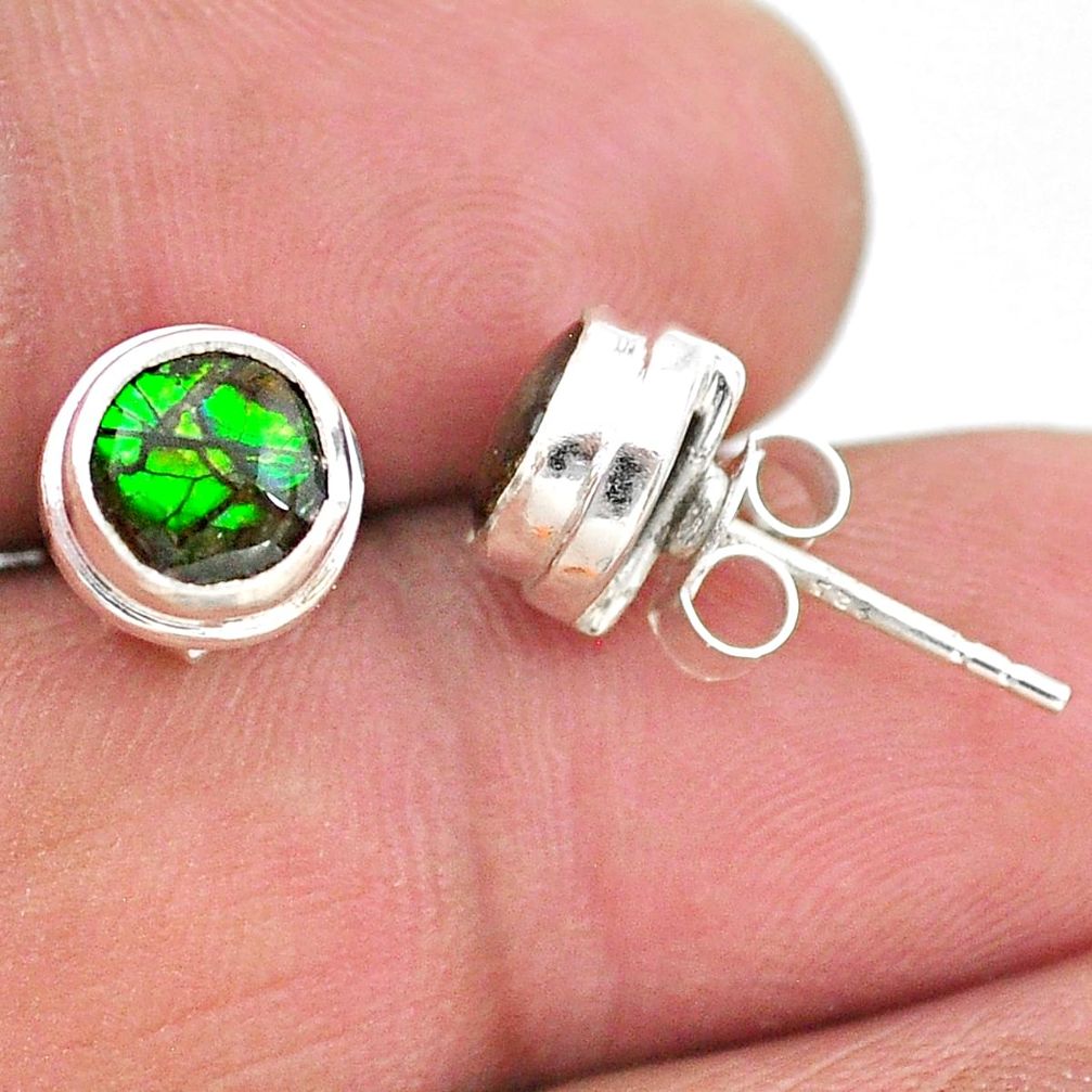 4.12cts natural multi color ammolite (canadian) 925 silver stud earrings t19403