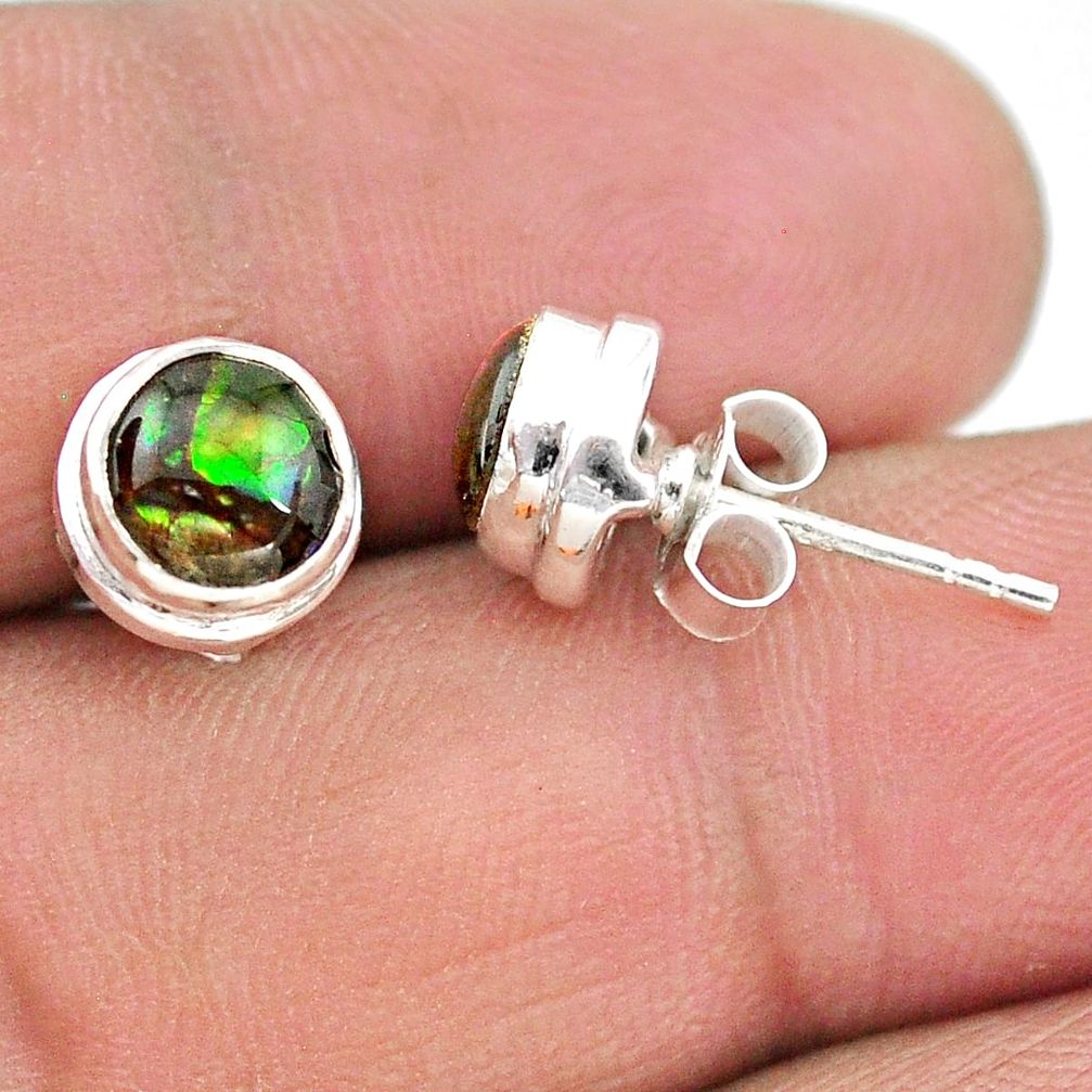 4.16cts natural multi color ammolite (canadian) 925 silver stud earrings t19407