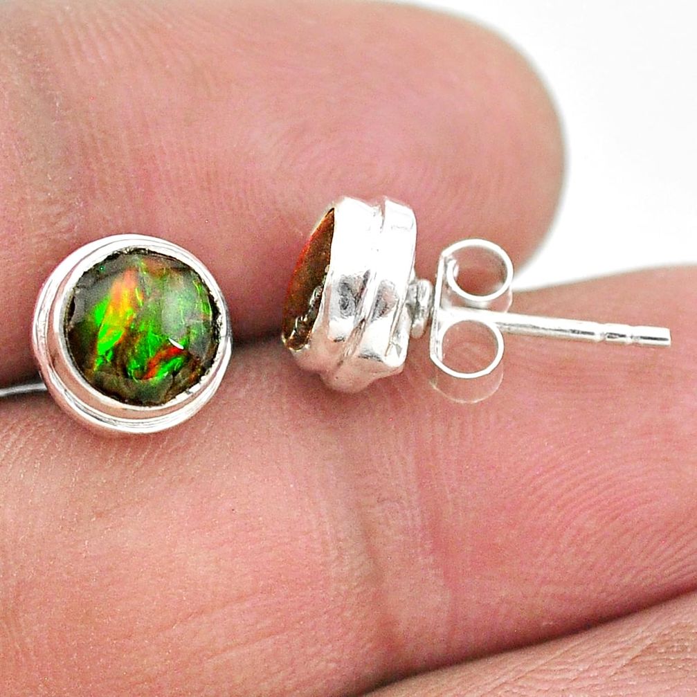4.21cts natural multi color ammolite (canadian) 925 silver stud earrings t19408