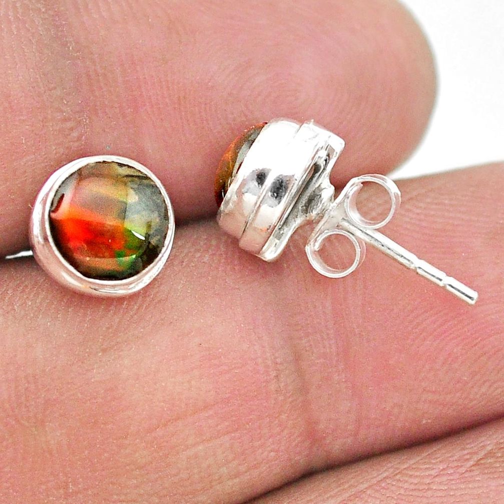 4.39cts natural multi color ammolite (canadian) 925 silver stud earrings t19410