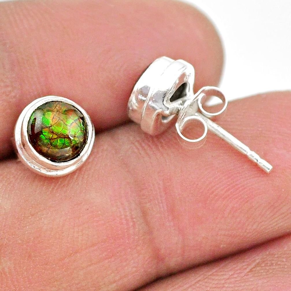 4.55cts natural multi color ammolite (canadian) 925 silver stud earrings t19416
