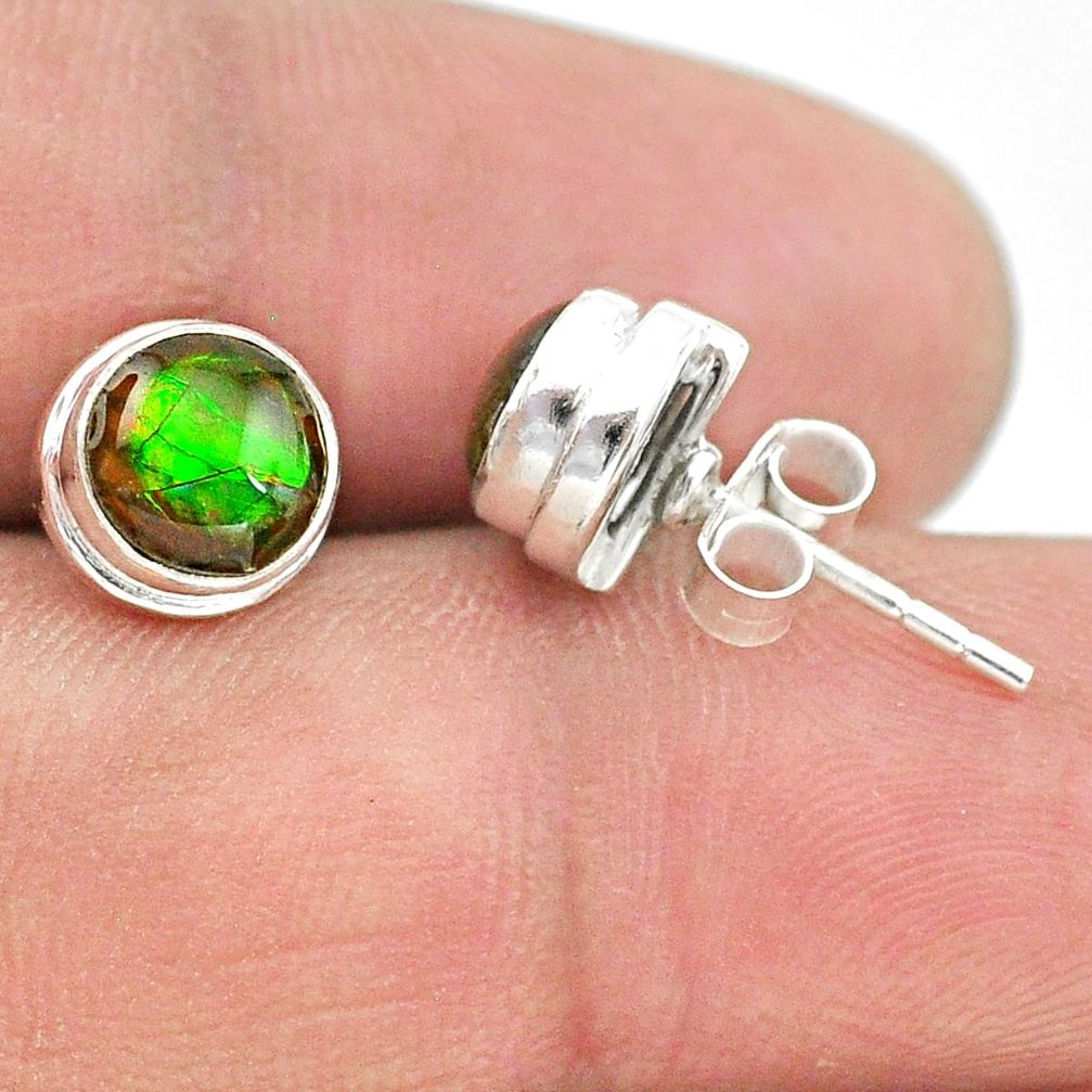 4.50cts natural multi color ammolite (canadian) 925 silver stud earrings t19419