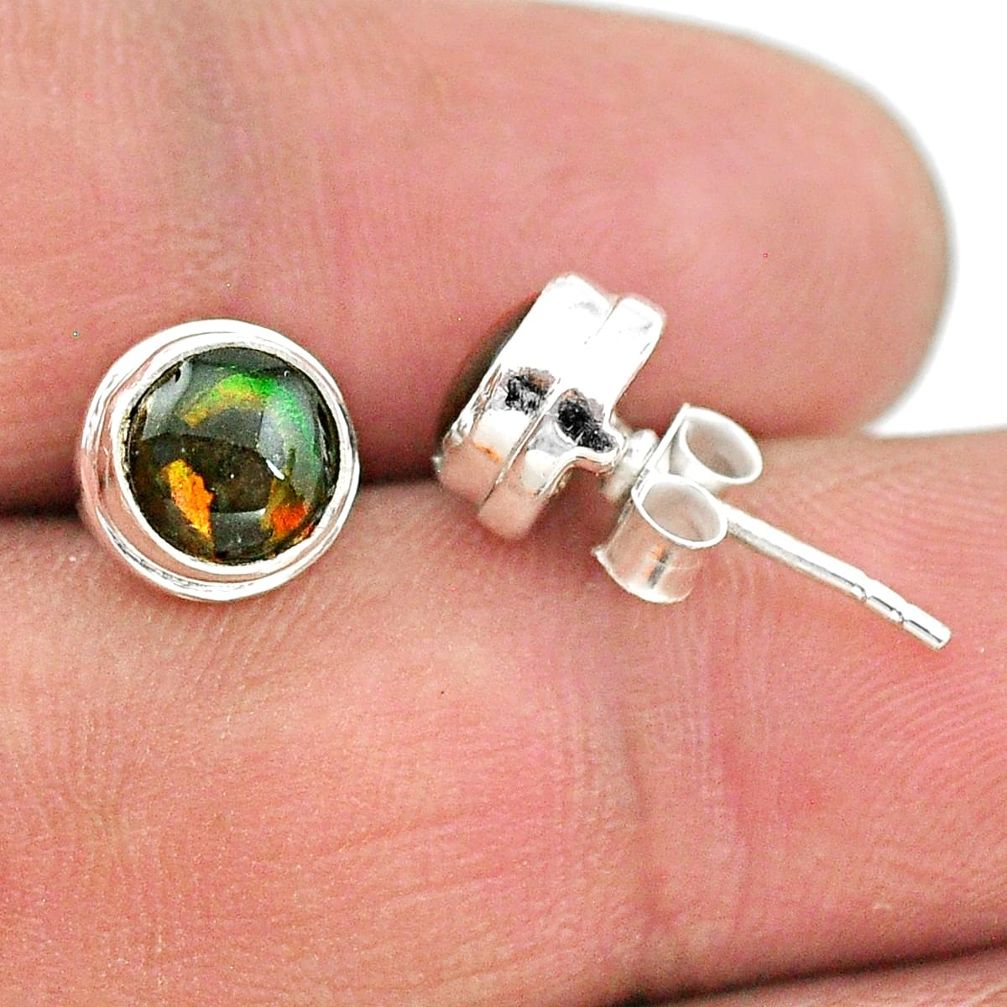 4.35cts natural multi color ammolite (canadian) 925 silver stud earrings t19420