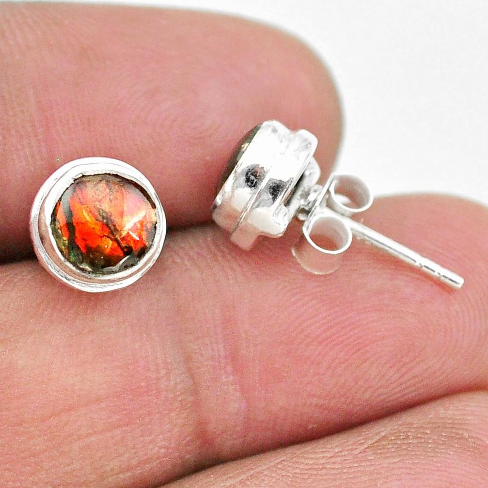 4.12cts natural multi color ammolite (canadian) 925 silver stud earrings t19432