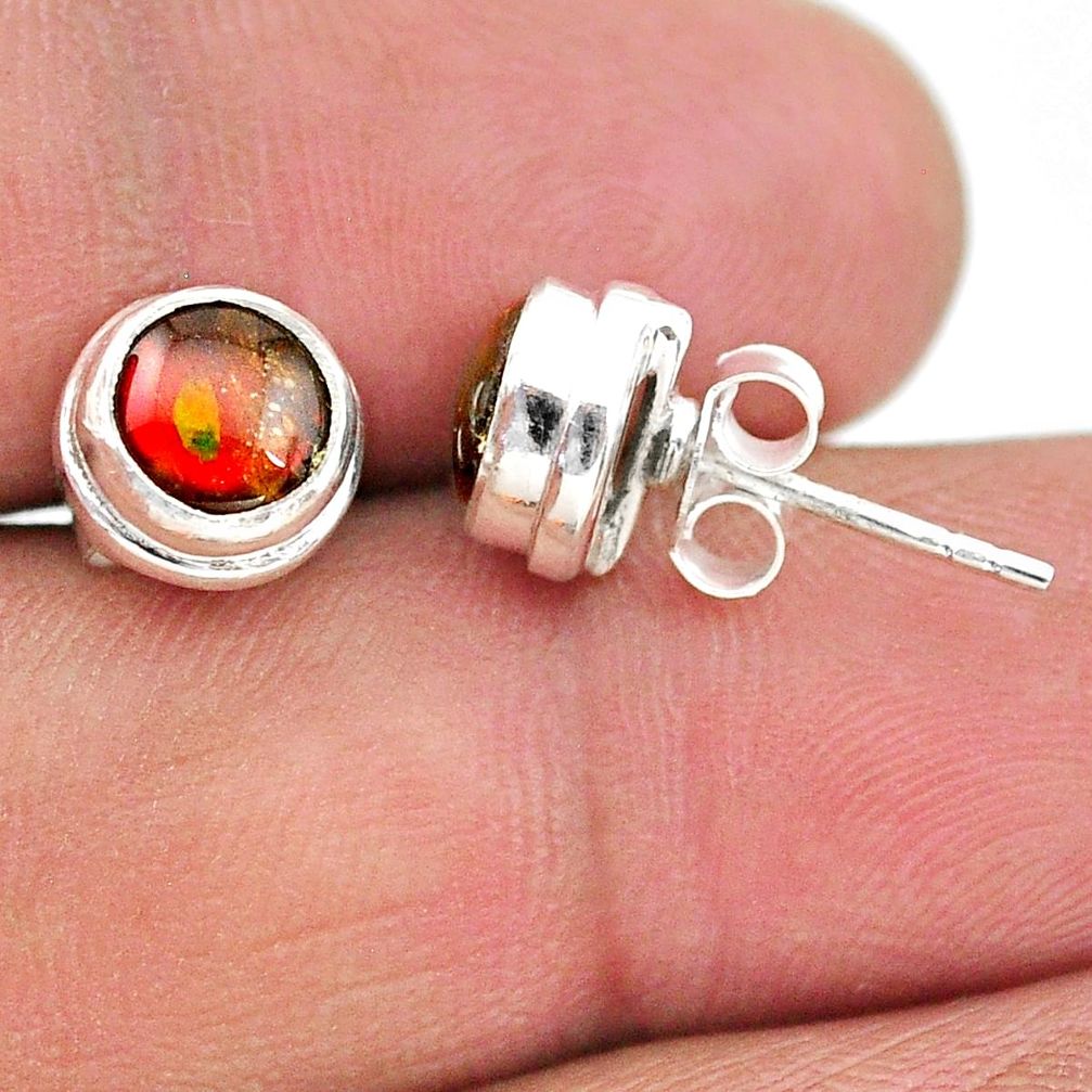 4.35cts natural multi color ammolite (canadian) 925 silver stud earrings t19434