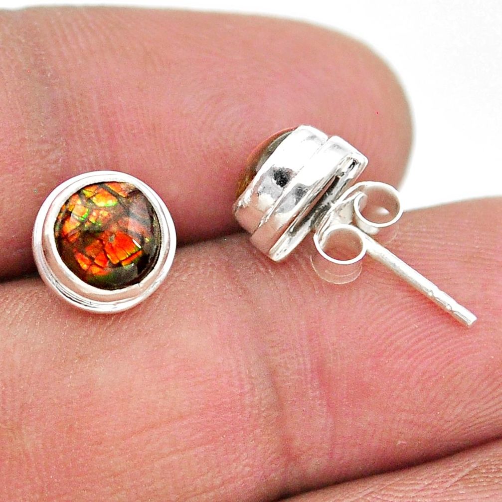 4.16cts natural multi color ammolite (canadian) 925 silver stud earrings t19437