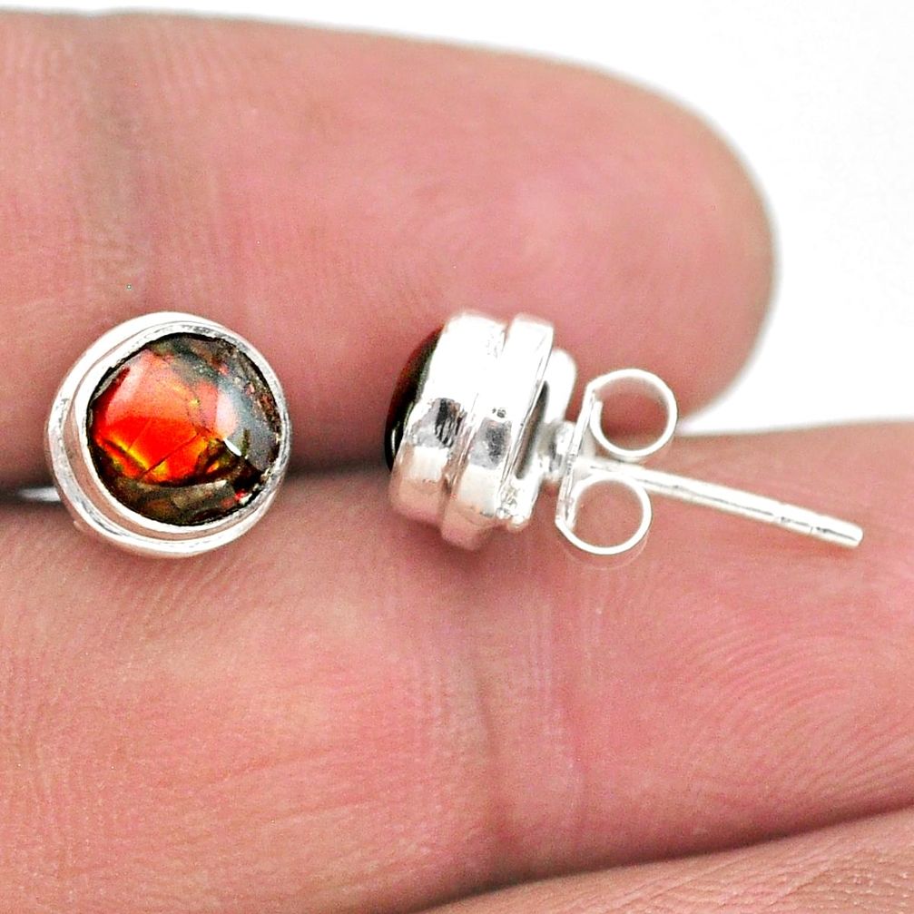 4.37cts natural multi color ammolite (canadian) 925 silver stud earrings t19440