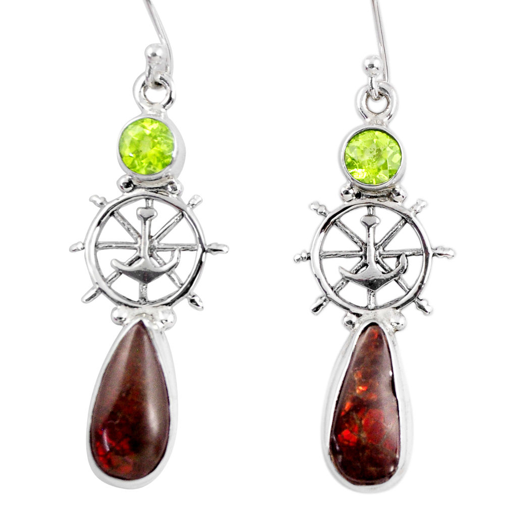 9.32cts natural multi color ammolite (canadian) silver dangle earrings r56253