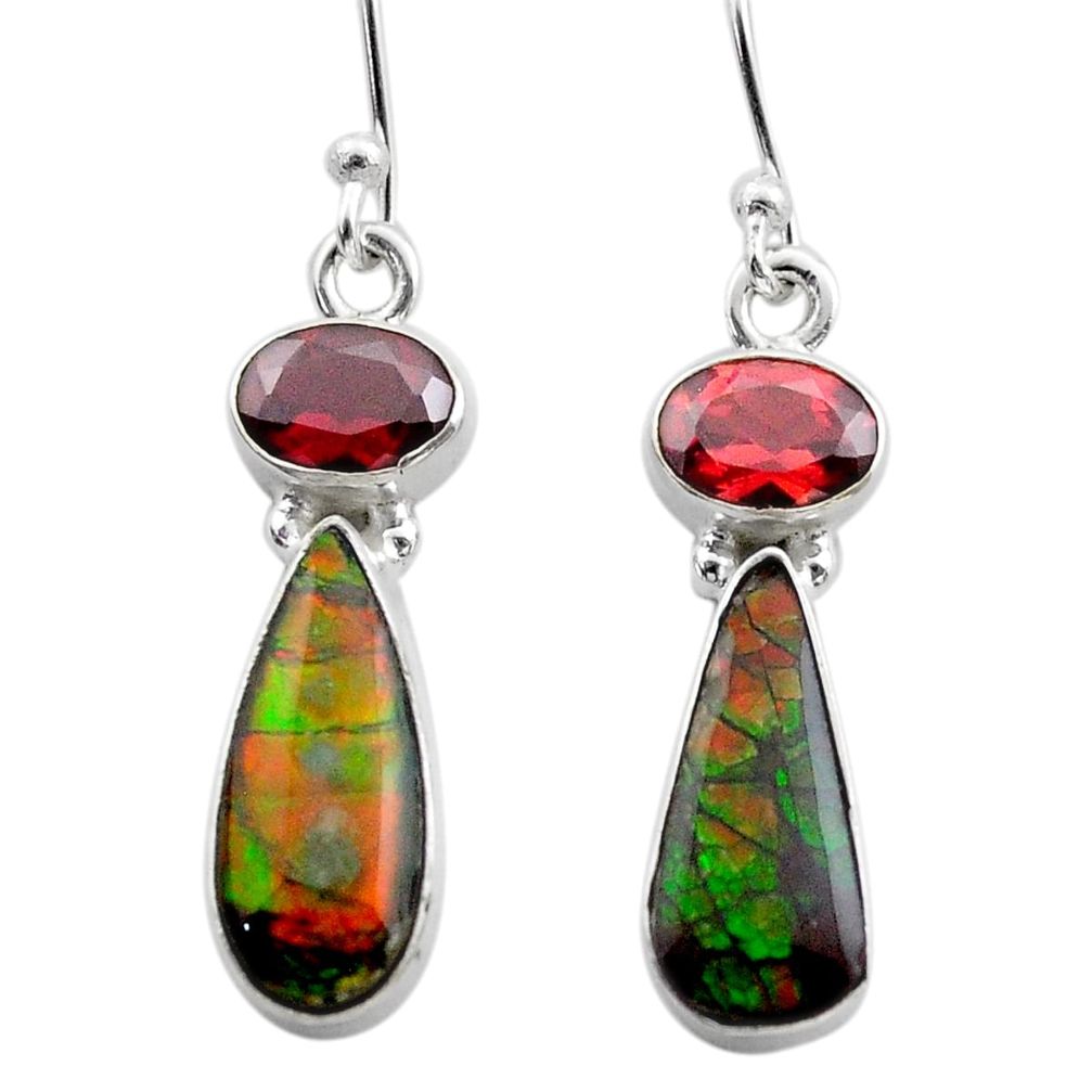8.73cts natural multi color ammolite (canadian) silver dangle earrings t45283
