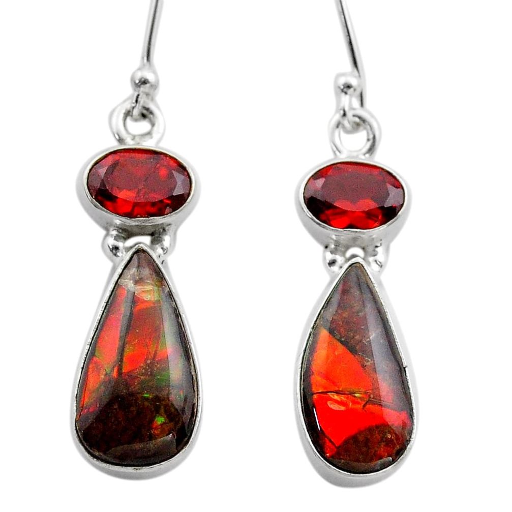 9.16cts natural multi color ammolite (canadian) silver dangle earrings t45284