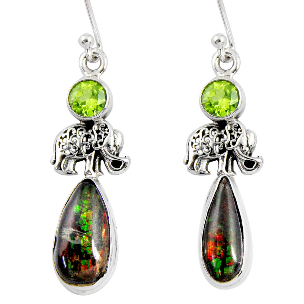 9.32cts natural multi color ammolite (canadian) silver elephant earrings r56249