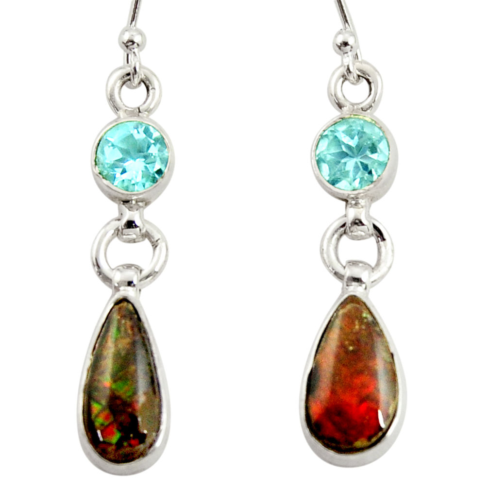 8.13cts natural multi color ammolite (canadian) topaz 925 silver earrings r39206